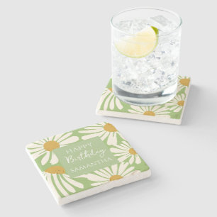Dessous-de-verre En Pierre Fleurs de Marguerite Blanche – Jardin Floral Anniv