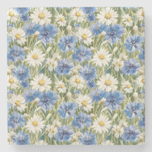 Dessous-de-verre En Pierre Fleurs de marguerite bleue blanche