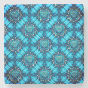 Dessous-de-verre En Pierre Fleurs de métal bleu Turquoise avec Motif Gems