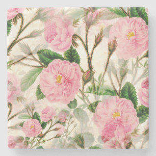 Dessous-de-verre En Pierre Fleurs de pivoines roses, Feuilles & Buds Motif