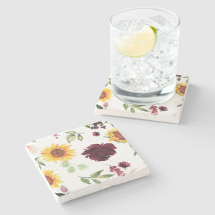 Dessous-de-verre En Pierre Fleurs de soleil et Roses de Bourgogne Automne Aut