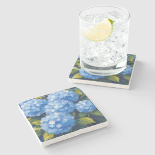 Dessous-de-verre En Pierre Fleurs d'Hortensia Bleu Floral Aquarelle