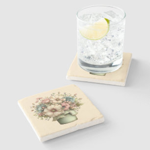 Dessous-de-verre En Pierre Fleurs Fantaisistes dans un Pot de Fleurs Mignon