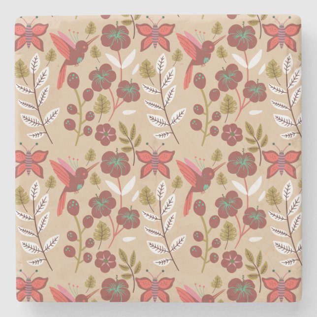 Dessous-de-verre En Pierre Fleurs motifs florales sans soudure, oiseaux, papi (Devant)