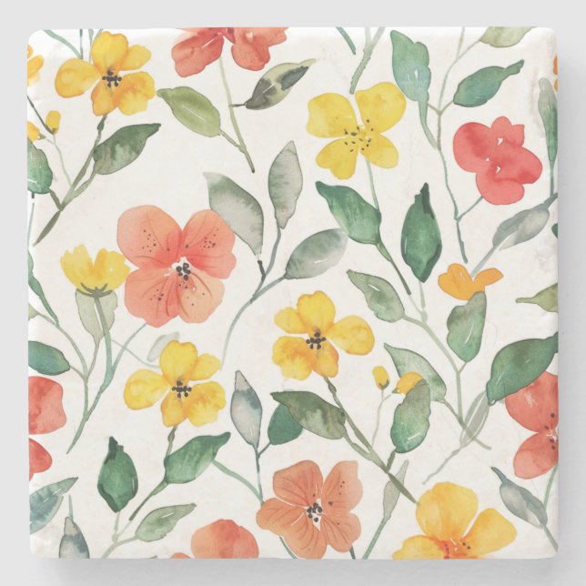 Dessous-de-verre En Pierre Fleurs orange jaune (Devant)