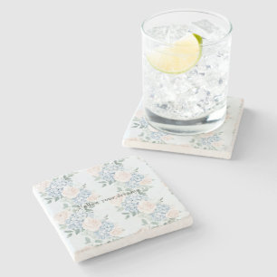 Dessous-de-verre En Pierre Fleurs Roses Bleues Grandes