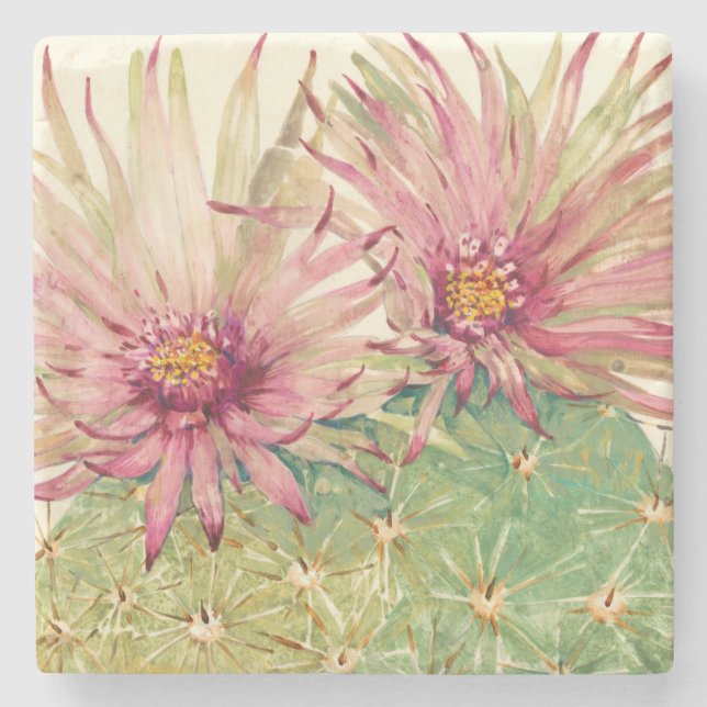 Dessous-de-verre En Pierre Fleurs roses de cactus (Devant)
