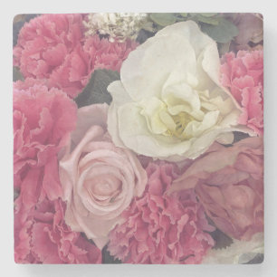 Dessous-de-verre En Pierre Fleurs roses et crème