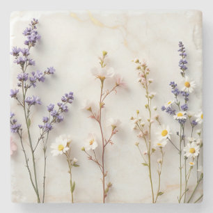 Dessous-de-verre En Pierre Fleurs sauvages pastel doux Art floral en verre te