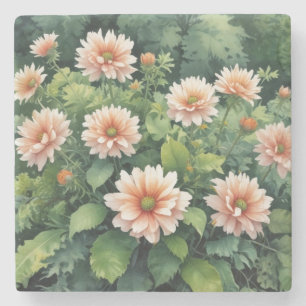 Dessous-de-verre En Pierre Fleurs Verdure Élégant Aquarelle