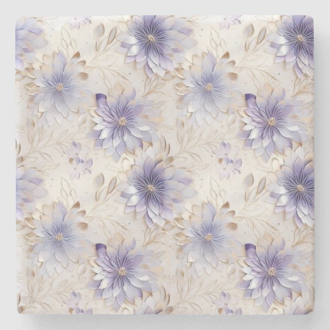 Dessous-de-verre En Pierre Fleurs violettes d'or blanc (Devant)