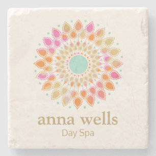 Dessous-de-verre En Pierre Floral coloré Rainbow Lotus Flower Mandala