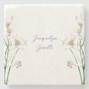 Dessous-de-verre En Pierre Floral Elegant Chic Calligraphie Nom Lithographe