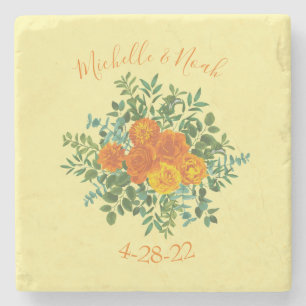 Dessous-de-verre En Pierre Floral Mariage orange jaune