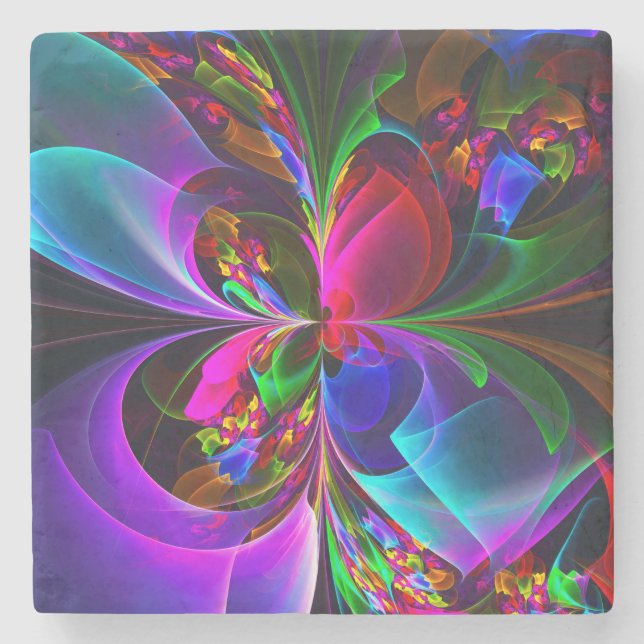 Dessous-de-verre En Pierre Floral moderne Art Abstrait Rouge Bleu Motif #12 (Devant)