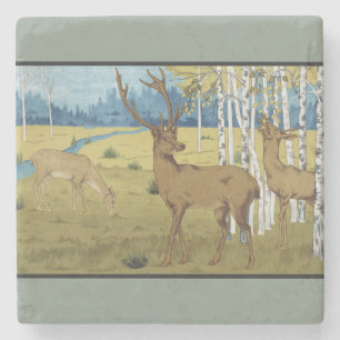 Dessous-de-verre En Pierre Forêt de cerfs Art nouveau Maurice Verneuil Art
