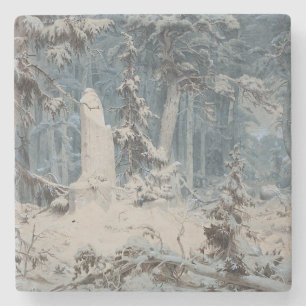 Dessous-de-verre En Pierre Forêt de neige en hiver (par Andreas Achenbach)