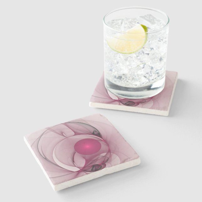 Dessous-de-verre En Pierre Fractal, moderne Berry Abstrait Art rose (Côté)