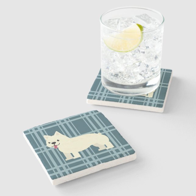 Dessous-de-verre En Pierre Frenchie Plaid Blue (Côté)