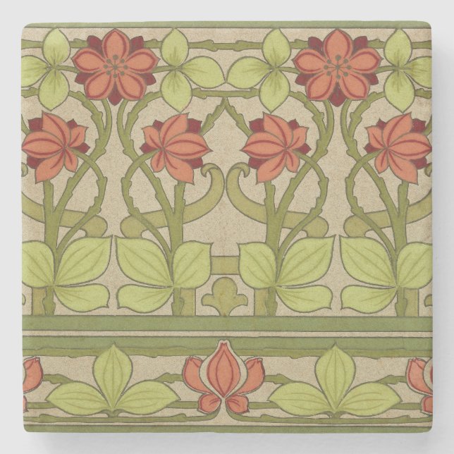 Dessous-de-verre En Pierre Frieze Bordure Art Nouveau Floral (Devant)