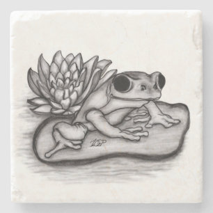 Dessous-de-verre En Pierre Froggy avec Lotus Flower