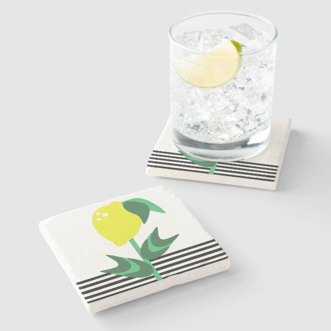 Dessous-de-verre En Pierre Fruit citron Jardin Plante rayures (Côté)