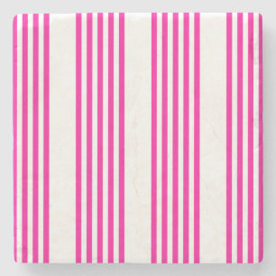 Dessous-de-verre En Pierre Fuchsia et blanc cinq bandes motif