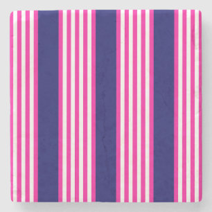 Dessous-de-verre En Pierre Fuchsia et blanc cinq bandes motif avec bleu