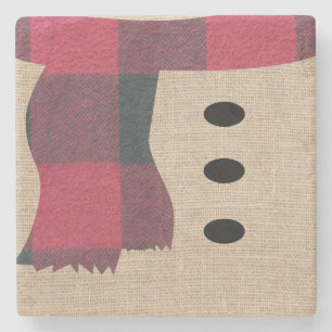 Dessous-de-verre En Pierre Fun Farmhouse Burlap Snowman Plaid Scarf & Buttes