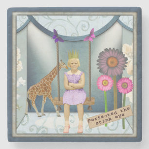 Dessous-de-verre En Pierre Funky Vintage Kid Altered Art Collage
