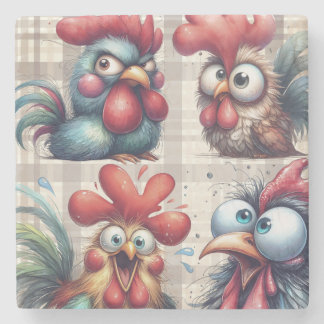 Dessous-de-verre En Pierre Funny Chickens and Roosters