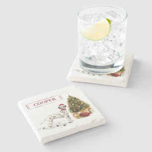Dessous-de-verre En Pierre Funny Noël Dalmatien Chien et Arbre