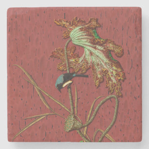 Dessous-de-verre En Pierre G.A. Audsley Vintage Rouge Oiseau Japonais Art Lot