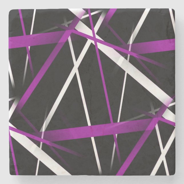 Dessous-de-verre En Pierre Géométrie Urbaine Noir Blanc Violet (Devant)