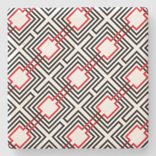 Dessous-de-verre En Pierre Géométrique rouge et blanc noir