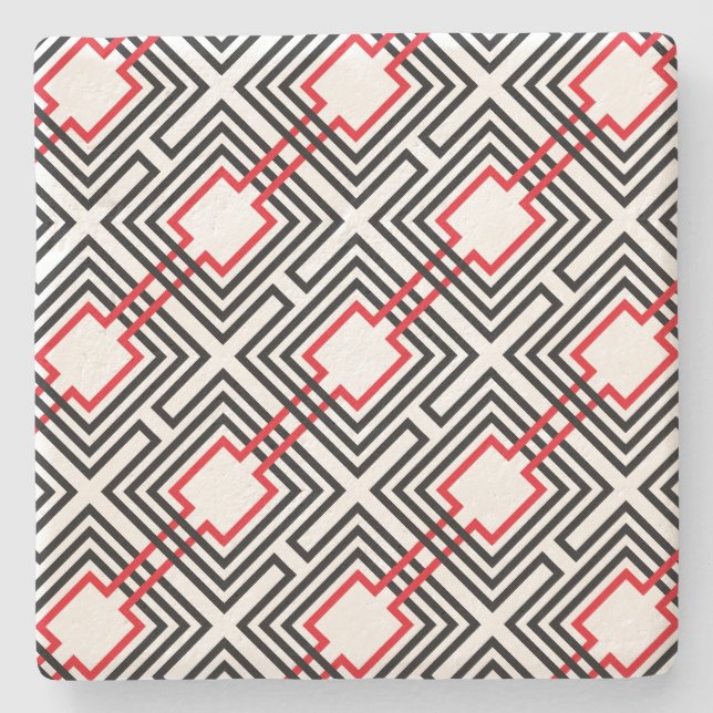 Dessous-de-verre En Pierre Géométrique rouge et blanc noir (Devant)