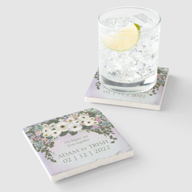 Dessous-de-verre En Pierre Gerbera Daisies Swag (Côté)