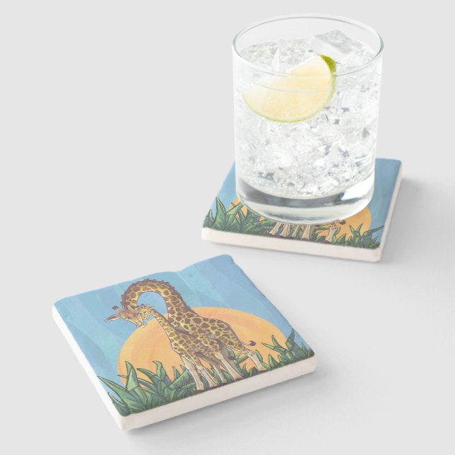 Dessous-de-verre En Pierre Giraffe maman et bébé (Côté)