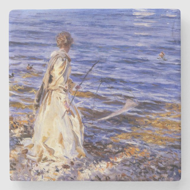 Dessous-de-verre En Pierre Girl Fishing (par John Singer Sargent) (Devant)