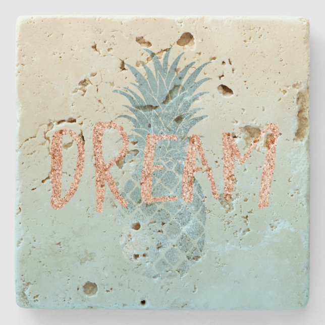 Dessous-de-verre En Pierre Girly Aqua Glam Tropical Ananas Pink Dream (Devant)