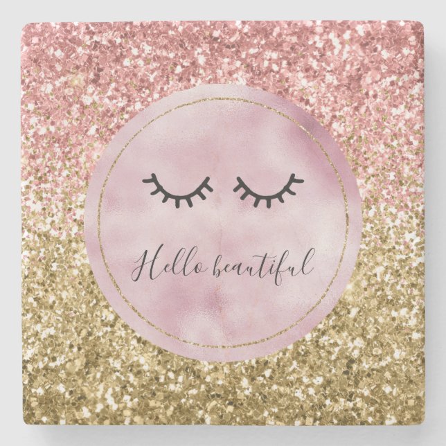 Dessous-de-verre En Pierre Glam Pink Gold Parties scintillant Black Eyelashes (Devant)