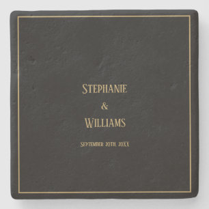 Dessous-de-verre En Pierre Gold Black Elegant Nom simple Mariage Cadeau Favor