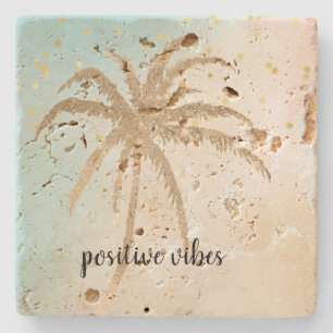 Dessous-de-verre En Pierre Gold Palm Tree Confetti Aqua Crème rose Teinture à