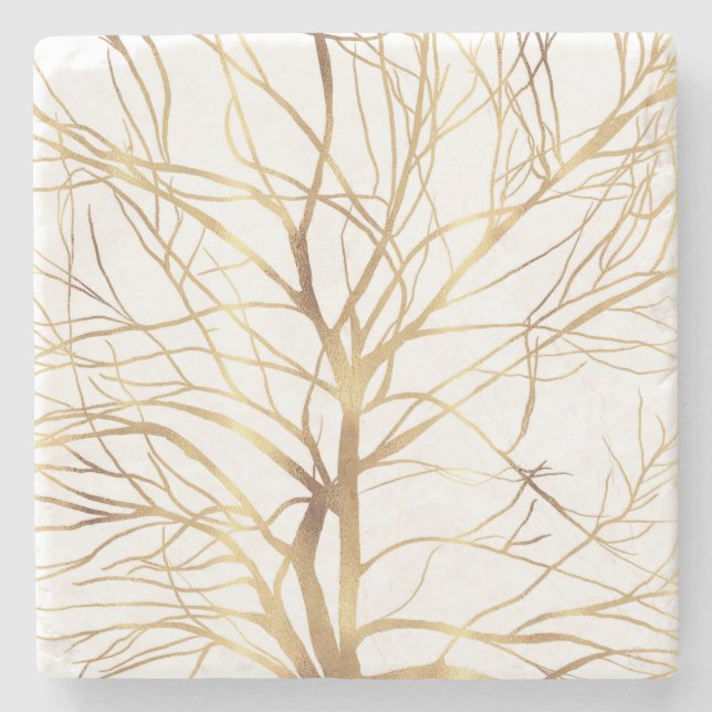 Dessous-de-verre En Pierre Gold Tree Silhouette (Devant)