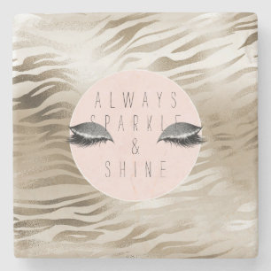 Dessous-de-verre En Pierre Gold Zebra Imprimé brillant Silver Sparkle Eyes