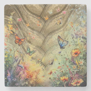 Dessous-de-verre En Pierre Golden accent papillon jardin personnalisé art