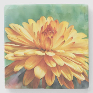 Dessous-de-verre En Pierre Golden Orange Mum Flower Automne Art Marbre