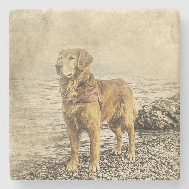 Dessous-de-verre En Pierre Golden Retriever (Devant)