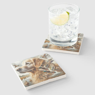 Dessous-de-verre En Pierre Golden Retriever Avec Canards Majards