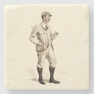 Dessous-de-verre En Pierre Golfeur vintage avec le tuyau et les bottes de